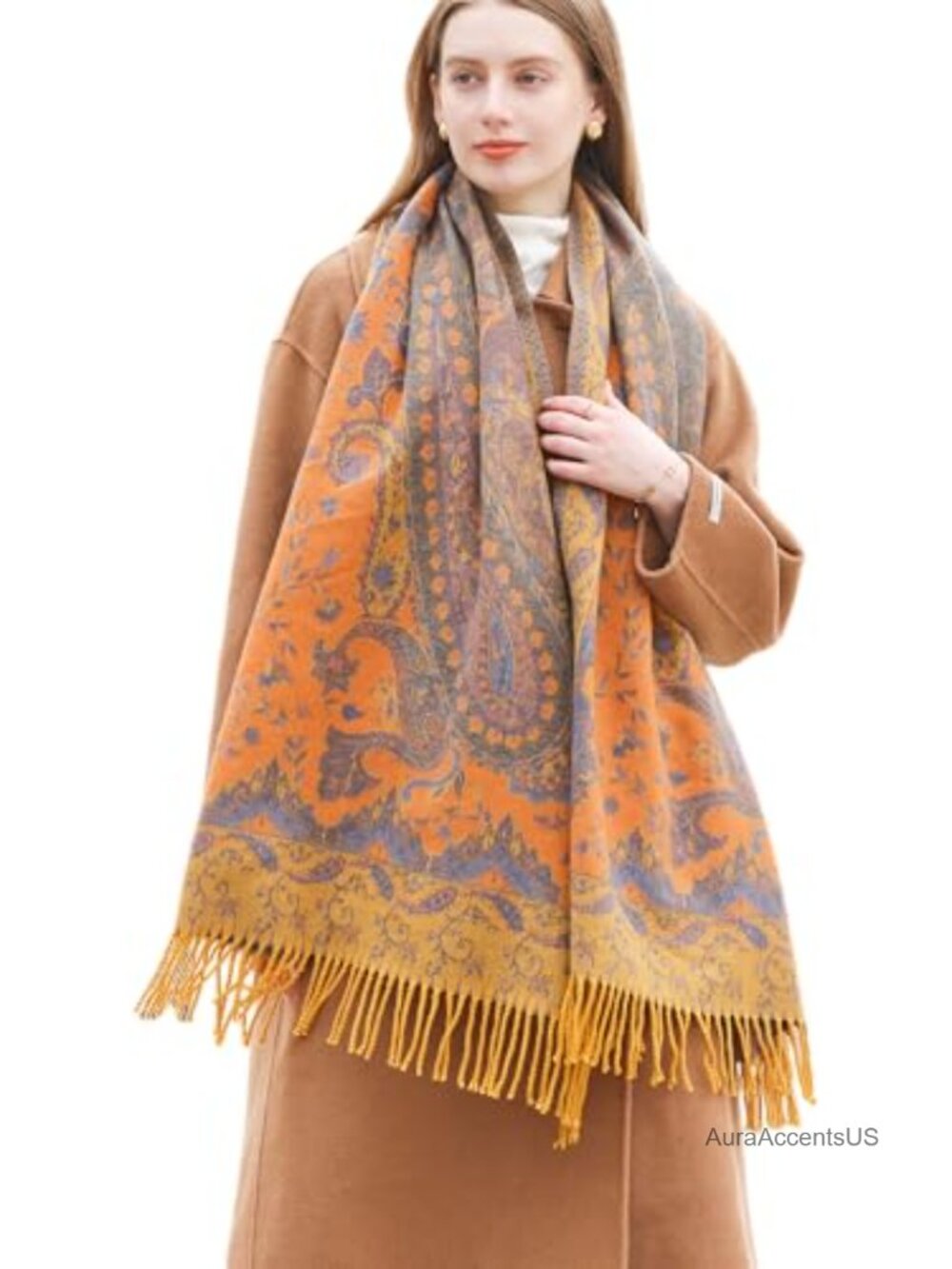 Womens Jacquard Paisley Scarf Long Shawl Blanket Wrap Wool Cotton Blend